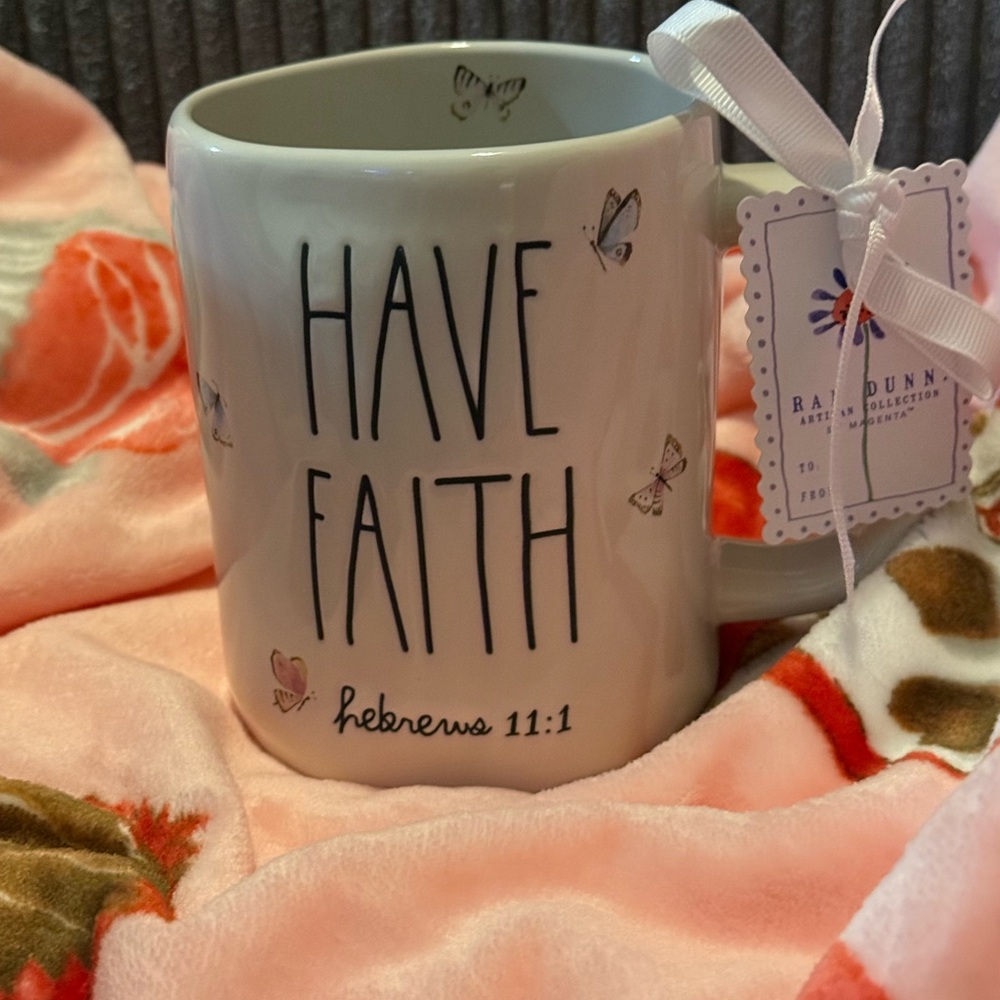 Rae Dunn White 'Have Faith' Mug with Butterflies - Picture 3 of 5